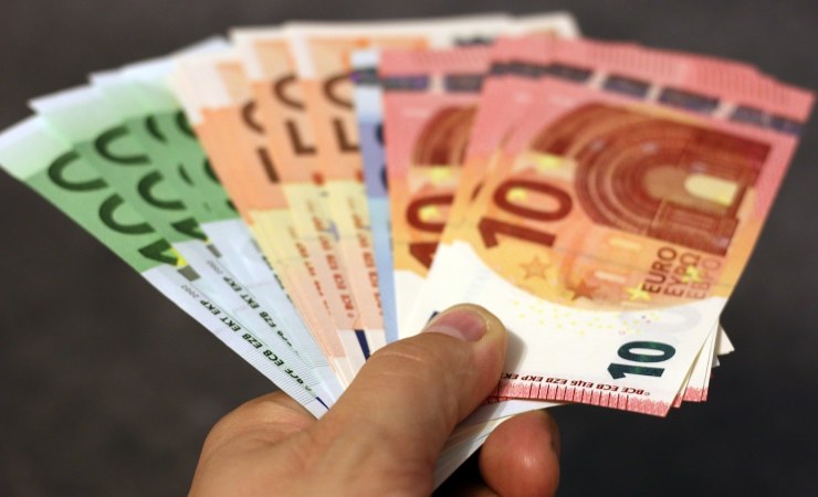 Mano con banconote da 10 e 20 euro